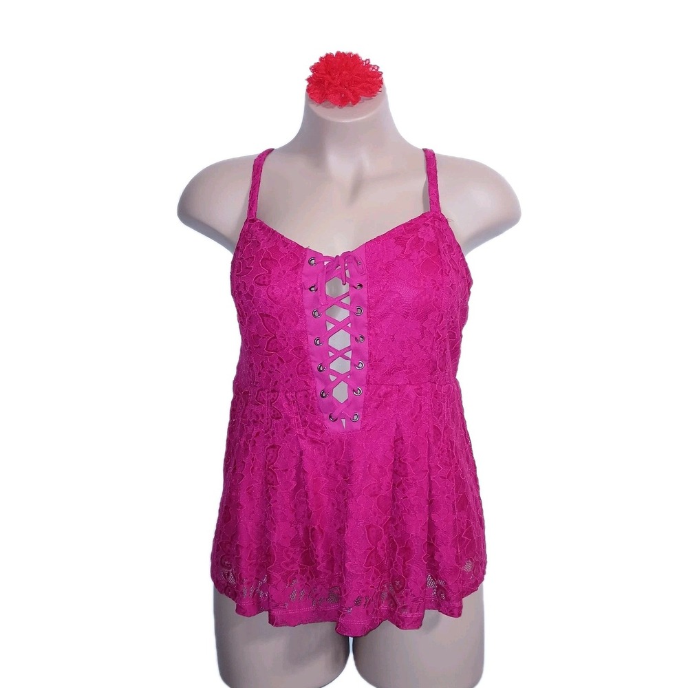 Torrid Peplum Lace Corset Top 1X Vivacious Pink Women Smocking Floral Coquette